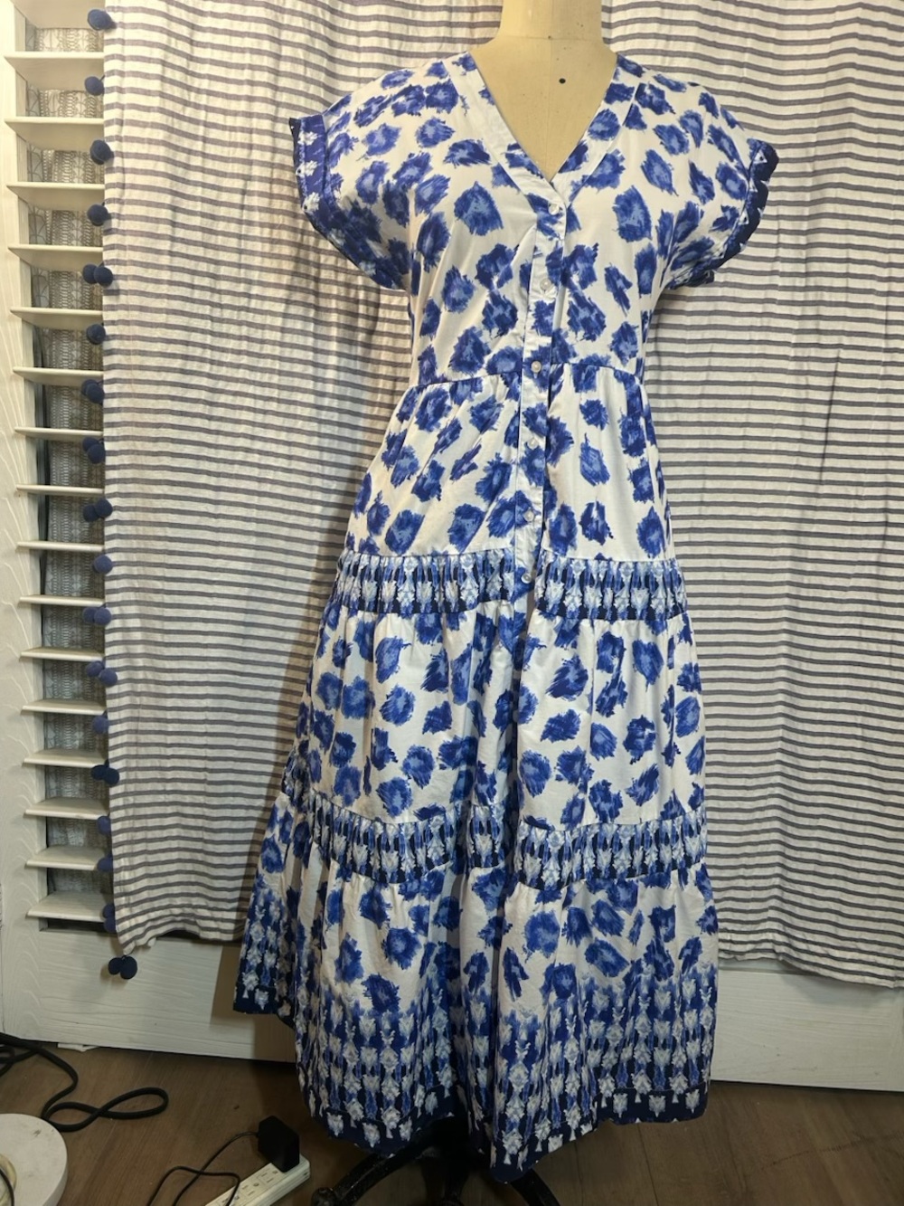 Abercrombie & Fitch White Maxi Dress with Blue Floral Print